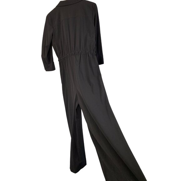 Calvin Klein Womens Black Wide-Leg Cropped Jumpsuit Size 8 3/4 Sleeves NWT 8749 - Picture 7 of 13